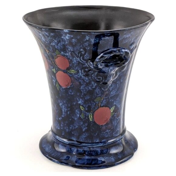 Vintage Maling Cetem Ware Blue Plum and Orchard Vase with Handles - Picture 10 of 12